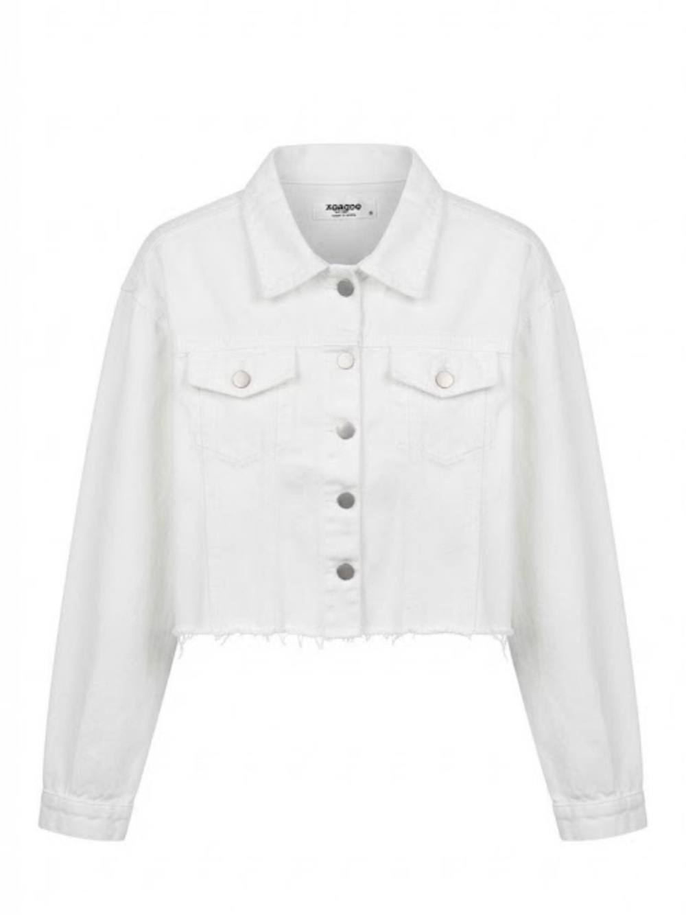 zeagoo White Cropped Denim Jacket with Frayed Hem
